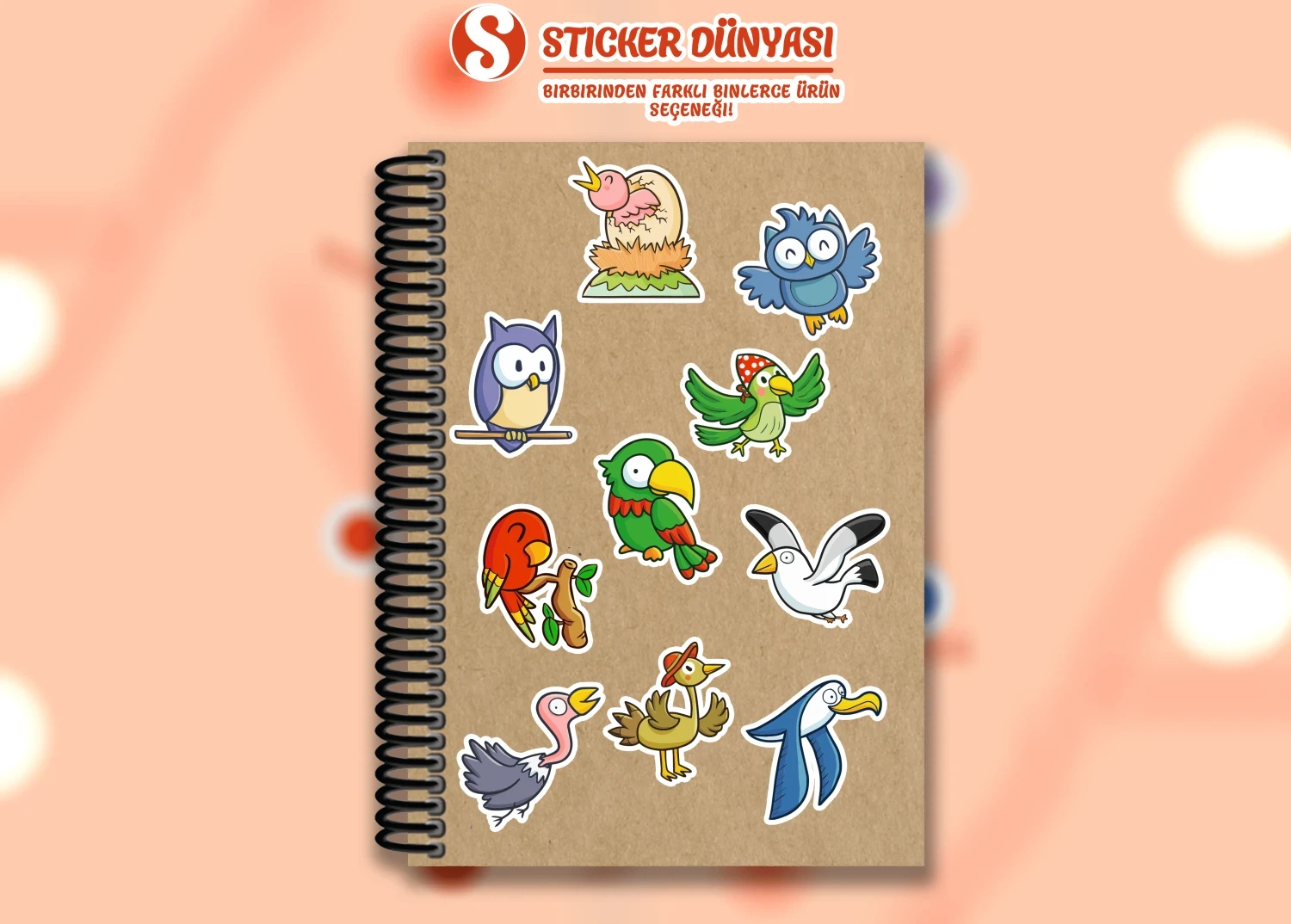 Sevimli Kuşlar Temalı Sticker Koleksiyonu (Kuşlar2) görsel 3